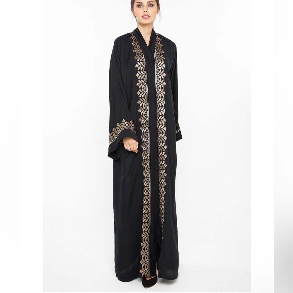 Elegant Black and Gold Embroidered Abaya